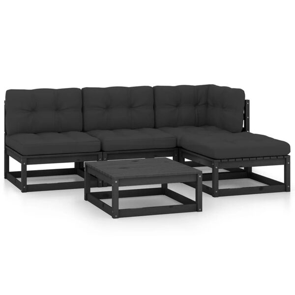 vidaXL Garden Lounge Set Black Solid pinewood 5 Piece Set Modular