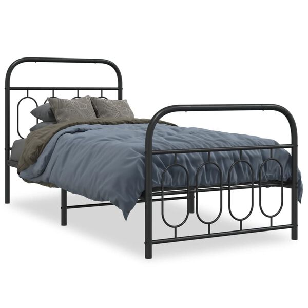 vidaXL Bed Frame Black Steel Single Modern Bed Frame Rectangular