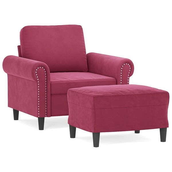vidaXL Sofa Chair with Footstool Wine Red 23.6" Velvet