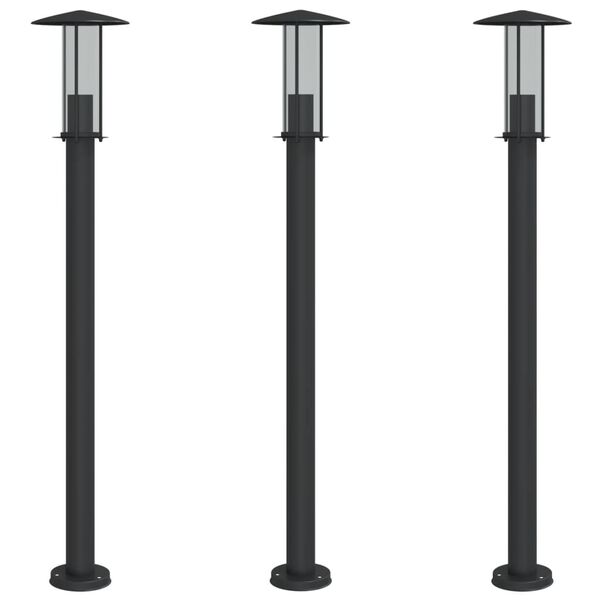 vidaXL Outdoor Floor Lamp Set of 3 Black Stainless steel, Polycarbonate