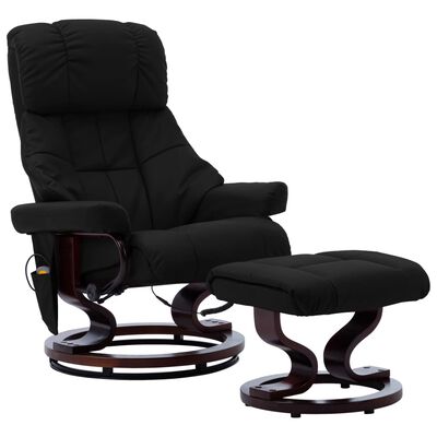 vidaXL Massage Recliner with Ottoman Black Faux Leather and Bentwood