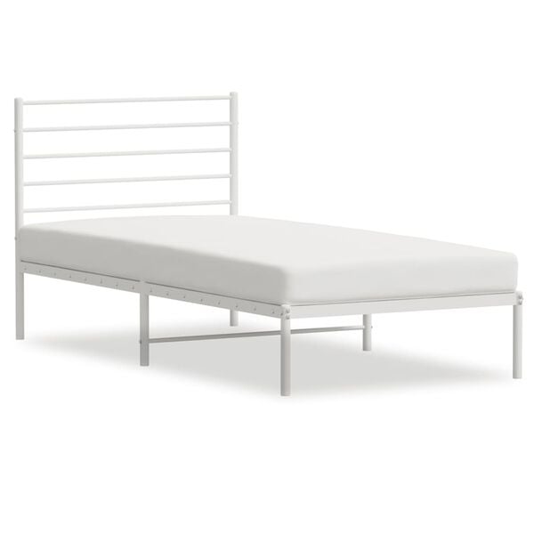 vidaXL Bed Frame White Powder-Coated Steel Twin Bed Frame Rectangular