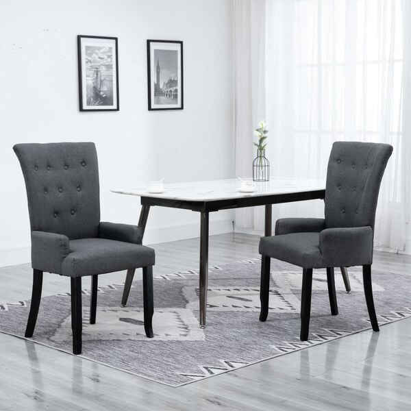 vidaXL Dining Chair Set of 2 Dark Grey Polyester, Oak Wood Standard