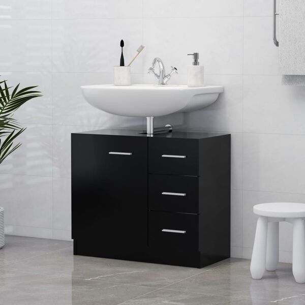 vidaXL Sink Cabinet Black Engineered wood 24.8 x 11.8 x 21.3 in