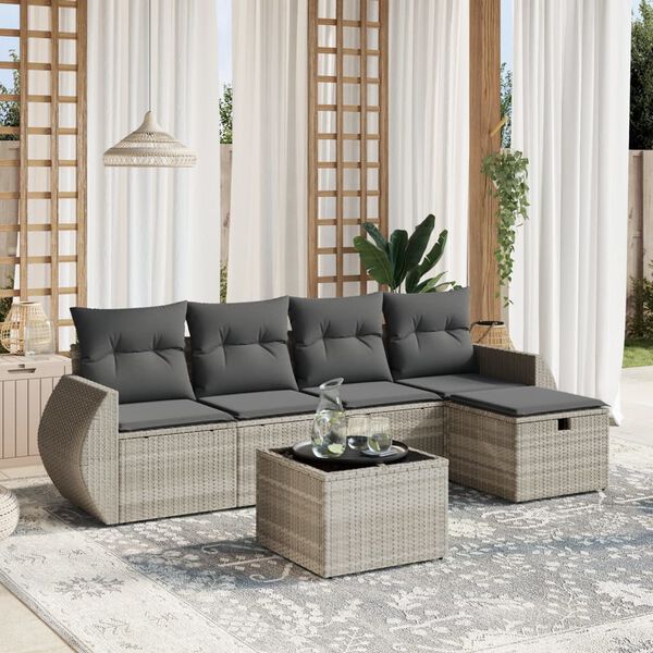 vidaXL Garden Sofa Set Light Grey Poly Rattan Large Removable Covers