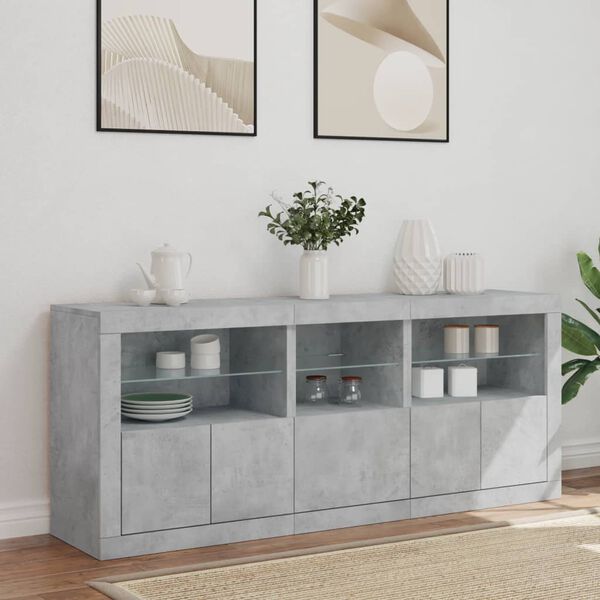 vidaXL Sideboard Concrete grey Engineered wood, glass Large Sideboard