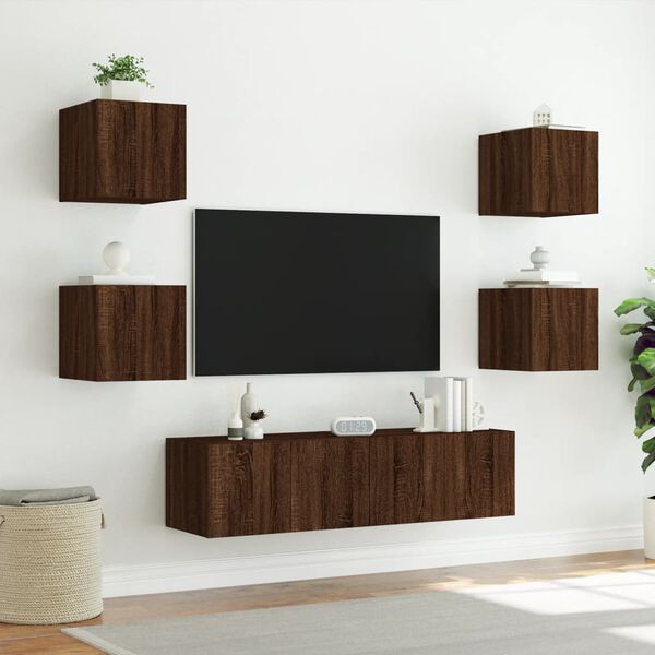 vidaXL TV Wall Unit Brown Oak Engineered Wood Medium TV Wall Unit