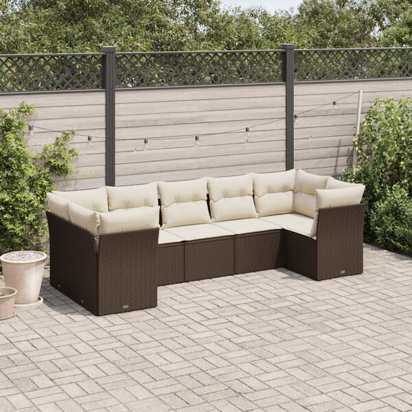 vidaXL Garden Sofa Set Brown PE Rattan 7 Piece Set Modular