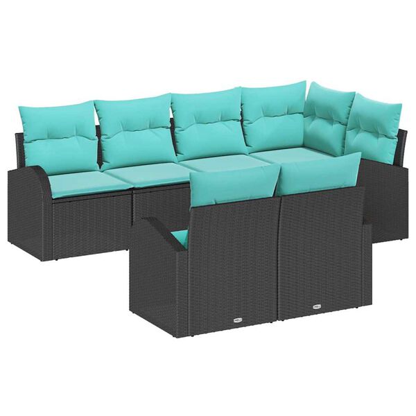 vidaXL Garden Sofa Set 7 pcs Black and turquoise Poly Rattan