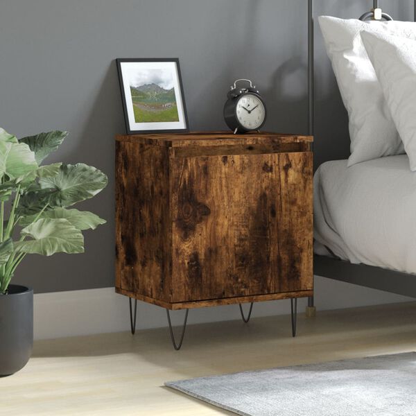 vidaXL Bedside Cabinet Smoked Oak Engineered Wood, Iron 15.7x11.8x19.7 in