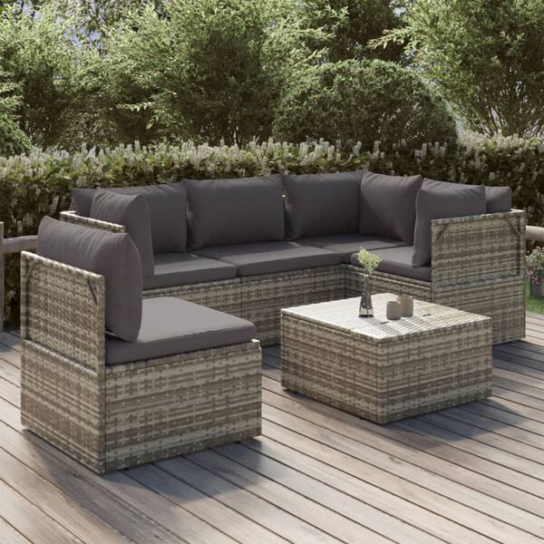 vidaXL Garden Lounge Set Grey PE rattan, powder-coated steel, polyester, PVC