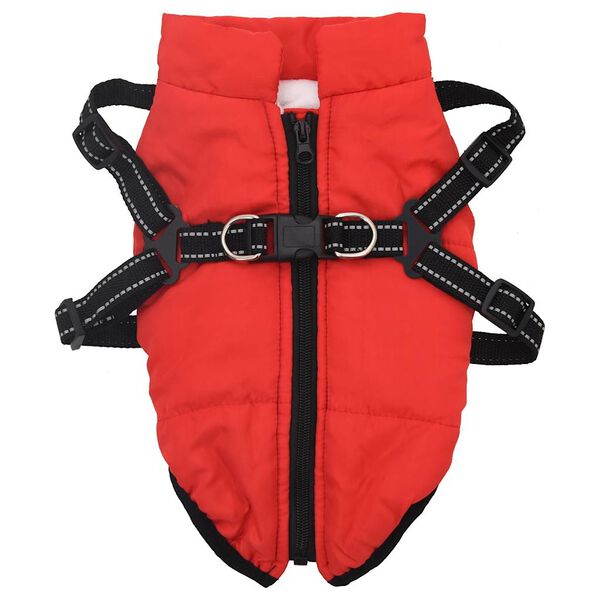 vidaXL Dog Coat Red Polyester and fleece M Waterproof materials