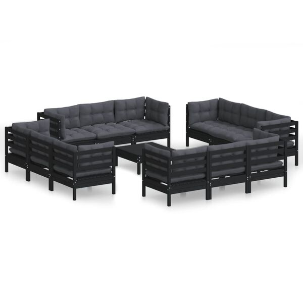 vidaXL Garden Lounge Set Black Solid Pinewood Medium Modular