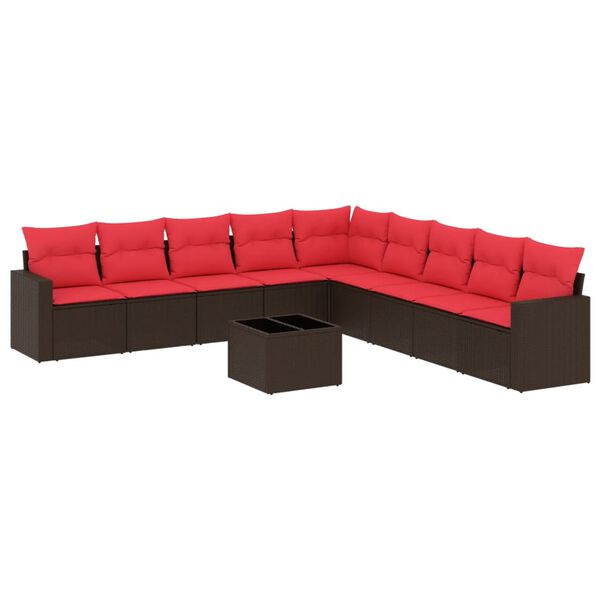 vidaXL 10 Piece Patio Sofa Set with Cushions Brown Poly Rattan