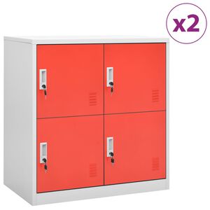 vidaXL Locker Cabinet Set of 2 Light grey and red Steel Medium