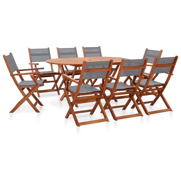 vidaXL Dining Set Grey Solid eucalyptus wood and textilene Large