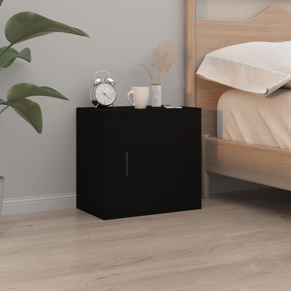 vidaXL Wall-mounted Bedside Cabinet Set of 2 Black Engineered wood