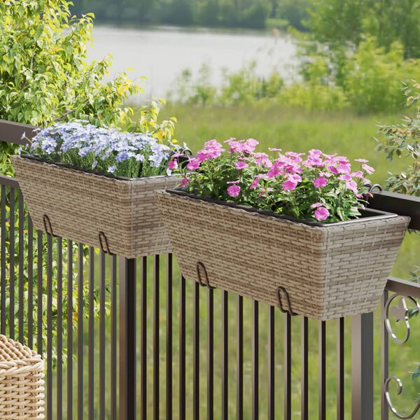 vidaXL Planter Gray Steel wire, PE rattan, plastic Medium