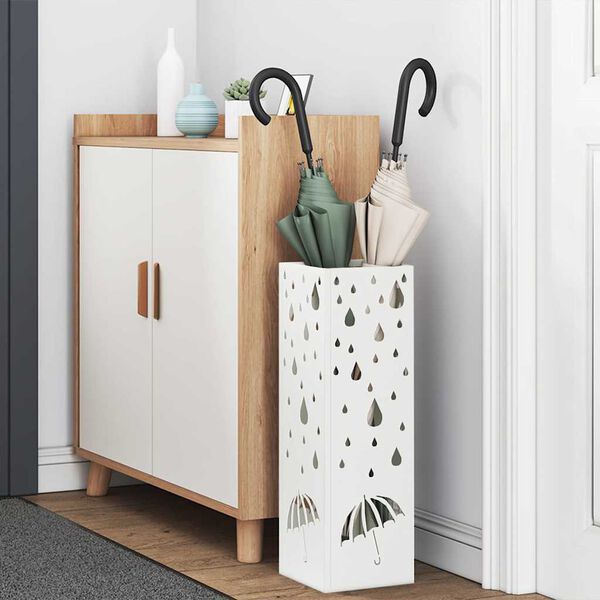 vidaXL Umbrella Stand White 15.5 x 15.5 x 49 cm Metal