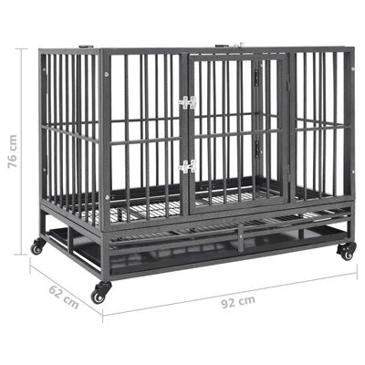 vidaXL Dog Cage with Wheels Steel 36.2"x24.4"x29.9"