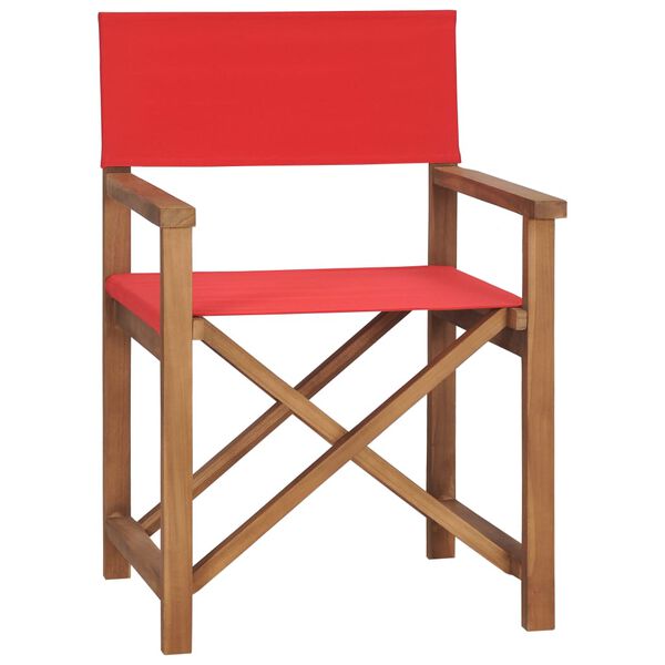 vidaXL Director's Chair Red Teak Wood with fabric Medium Collapsible