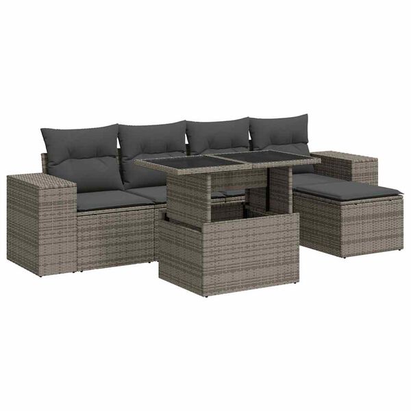 vidaXL Garden Sofa Set Grey PE rattan, powder-coated steel, tempered glass