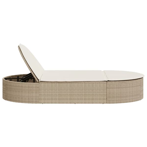 vidaXL Double Sun Lounger with Cushions Beige Poly Rattan