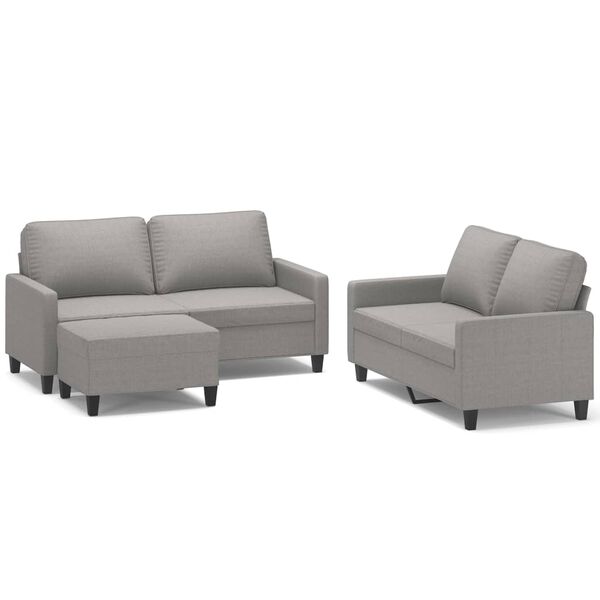vidaXL 3 Piece Sofa Set with Cushions Light Gray Fabric