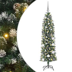 vidaXL Artificial Slim Christmas Tree Green and White 59.06 in