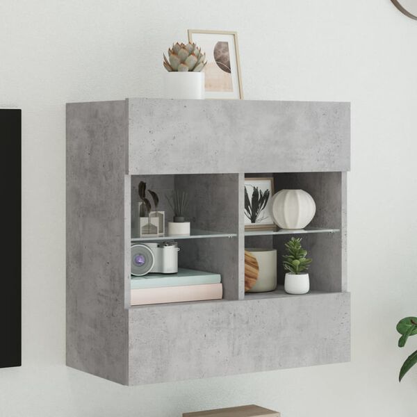 vidaXL TV Wall Cabinet Concrete Grey Engineered Wood and Glass Medium