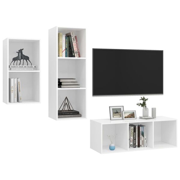 vidaXL TV Cabinet Set White Engineered wood Wall-Mounted TV Cabinet