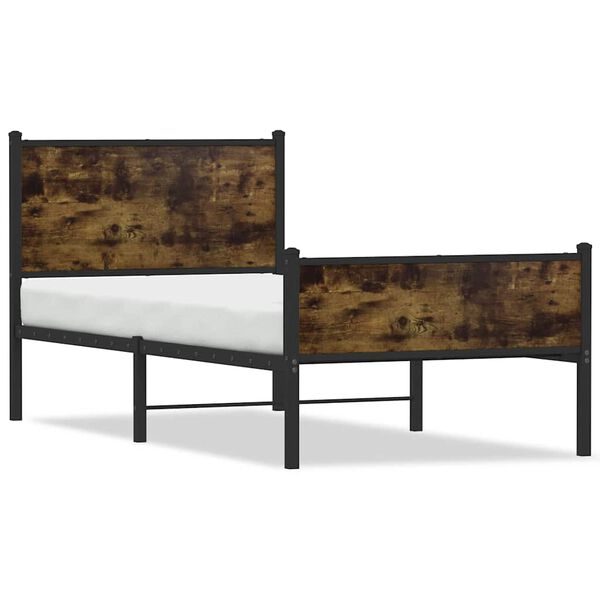 vidaXL Bed Frame Smoked Oak Steel, Engineered Wood Small Single