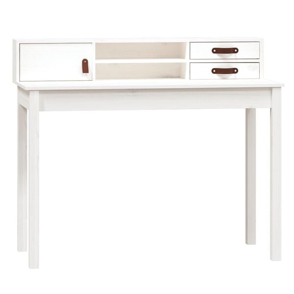 vidaXL Desk White Solid pine wood, faux leather (100% polyurethane)
