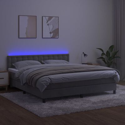 vidaXL Box Spring Bed with Mattress&LED Light Gray Queen Velvet