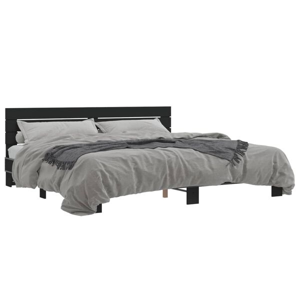 vidaXL Bed Frame Black Engineered Wood Double Modern Bed Frame
