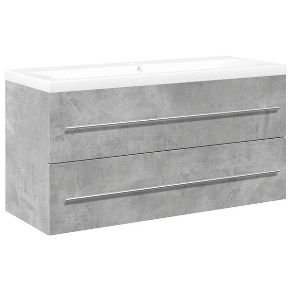 vidaXL Bathroom Furniture Set Concrete Grey, White Engineered Wood, Ceramic