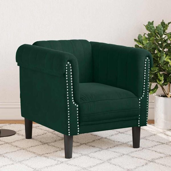 vidaXL Sofa Chair Dark Green Velvet (100% polyester), plywood, solid wood