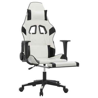 vidaXL White&Black Faux Footrest Gaming Massage Chair Leather with