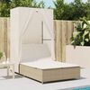 vidaXL Double Sun Lounger with Roof and Curtains Beige Poly Rattan