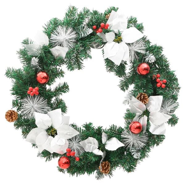 vidaXL Christmas Wreath Green, Silver, Red, White PVC 23.6 in diameter