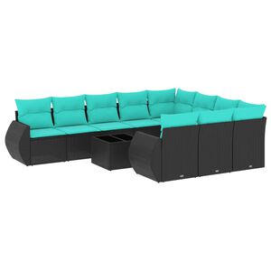 vidaXL 11 Piece Garden Sofa Set with Cushions Black Poly Rattan