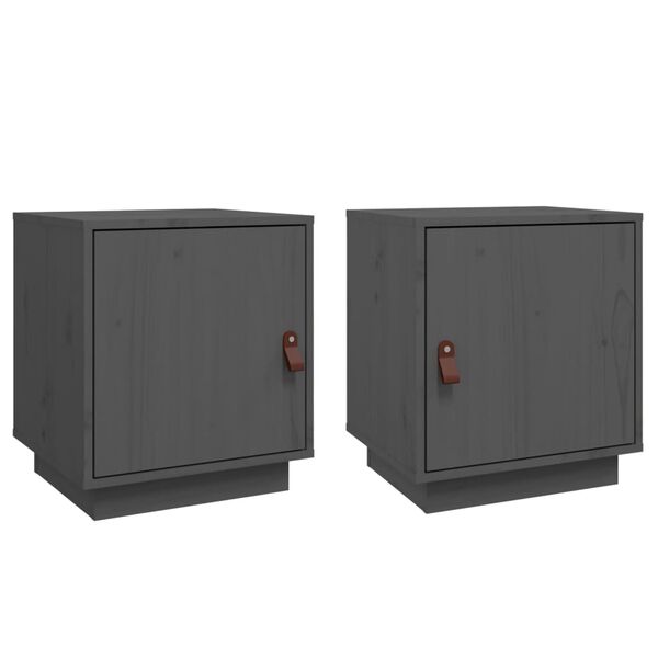 vidaXL Bedside Cabinet Set of 2 Grey Solid pine wood, faux leather