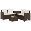 vidaXL Patio Sofa with Table and Cushions L-Shaped Brown Poly Rattan