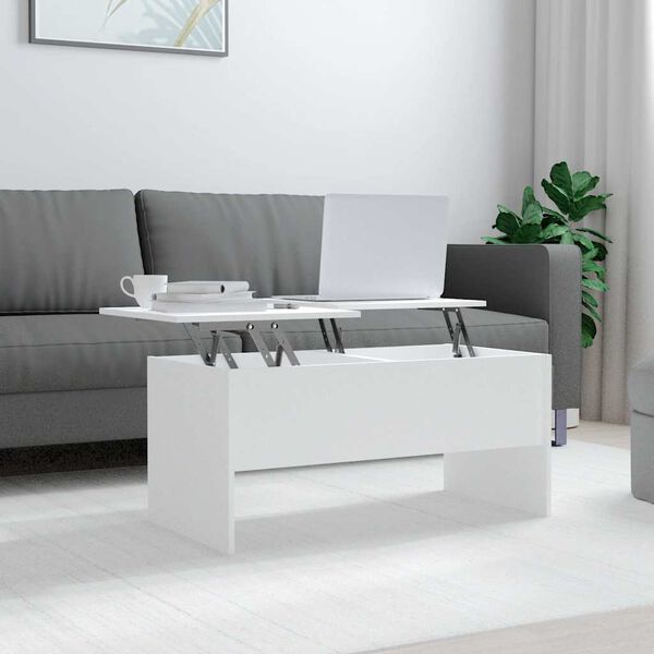 vidaXL Coffee Table White Engineered Wood Medium Height-Adjustable