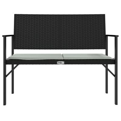 vidaXL 2-Seater Patio Bench with Cushion Black Poly Rattan