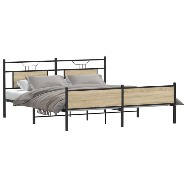 vidaXL Bed Frame Sonoma Oak Steel, Engineered Wood Full Bed Frame