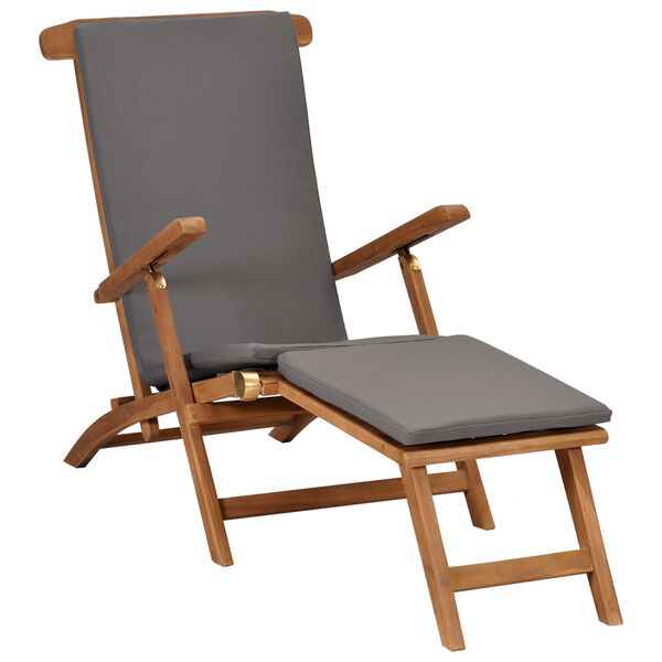 vidaXL Deck Chair Dark Grey Teak Wood Standard Adjustable Armrests
