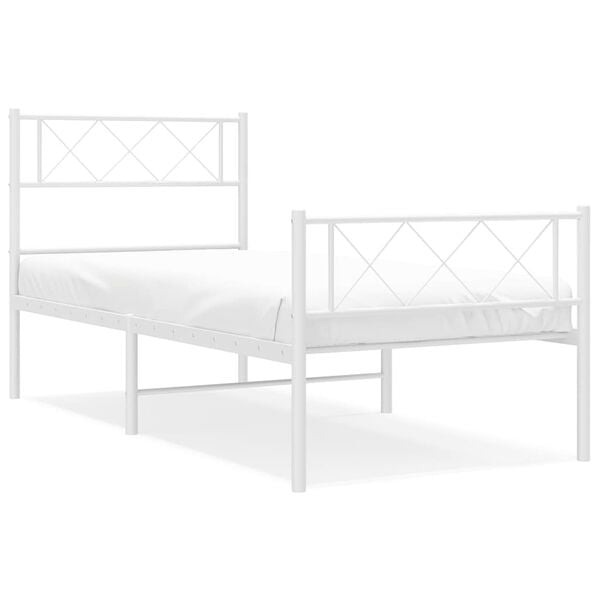 vidaXL Metal Bed Frame White Powder-Coated Steel Twin Metal Bed Frame