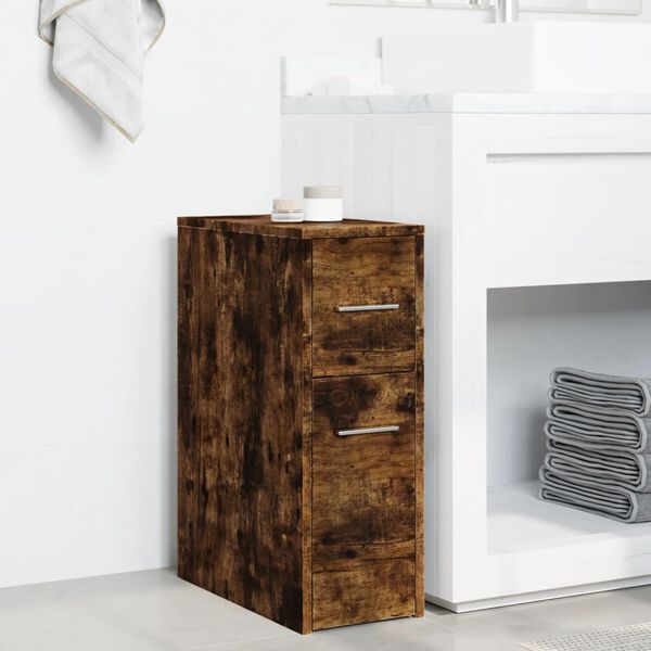 vidaXL Narrow Bathroom Cupboard Smoked Oak Engineered Wood Slim Modern
