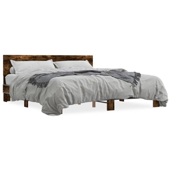 vidaXL Bed Frame Smoked Oak Engineered wood, Metal Super King Modern